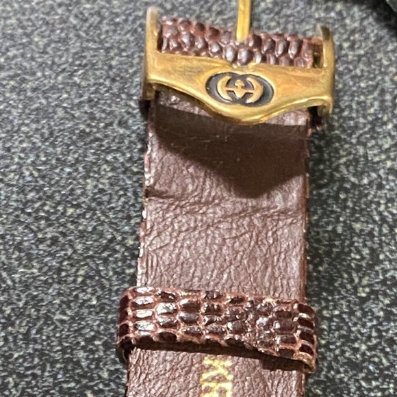 Vintage Gucci 4500L watch with Black Enamel face Gold sword hands Brown Strap - Picture 10 of 10